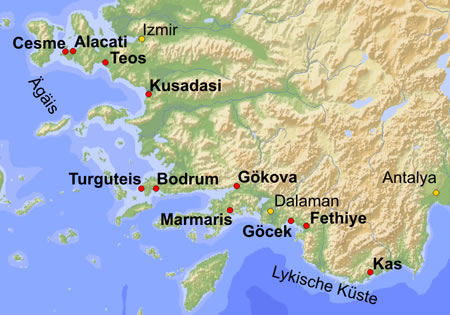 Yachtcharter T&uuml;rkei - &Uuml;bersichtskarte