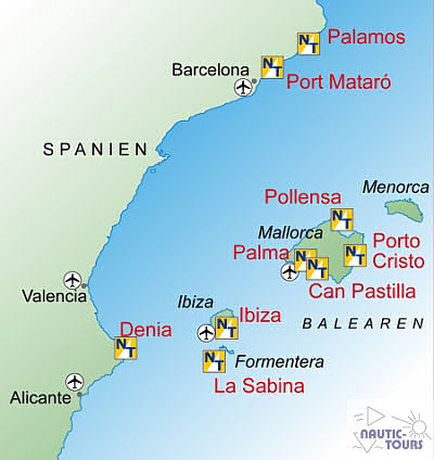 Yachtcharter Mallorca - &Uuml;bersichtskarte Balearen