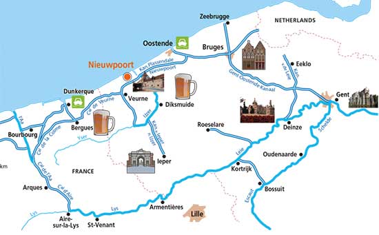 Belgien-Karte mit den Hausboot-Stationen