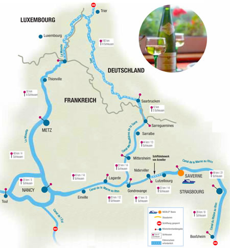Hausboot-Region Elsass-Lothringen, mit Saar und Mosel (Deutschland und Luxemburg)