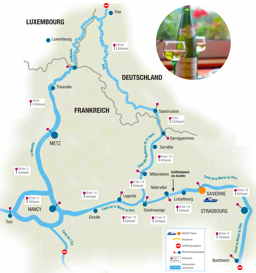 Bootscharter ab Saverne, Elsass mit Nicols-Hausboot