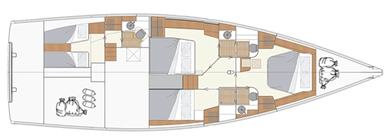 Segelyacht Moody 54 DS - unter Deck mit 4 Kabinen
