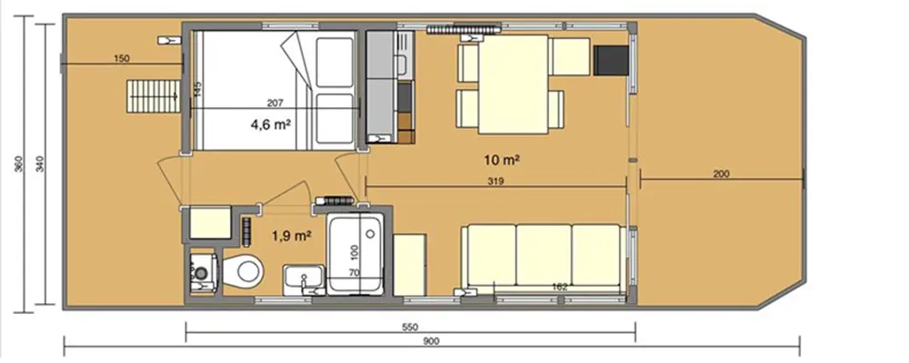 Bungalowboot 'La Mare XL' - Aufteilung mit 2 Kabinen Bungalowboot 'La Mare XL' - Aufteilung mit 2 Kabinen
