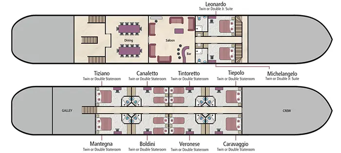 Hotelschiff 'La Bella Vita' - Kabinenaufteilung