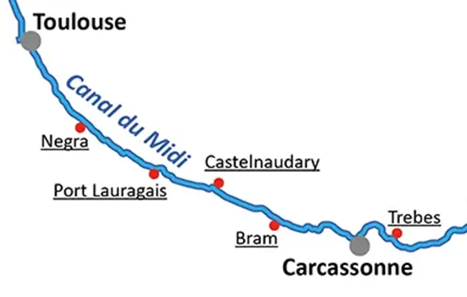 Übersichtskarte Canal du Midi (Michael Mühlhausen - Nautic-Tours)