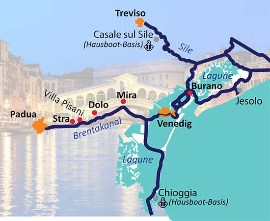 Hausboot fahren in Italien - Routenvorschlag für eine Bootstour auf dem Brentakanal