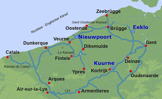 Karte Hausbootrevier Belgien