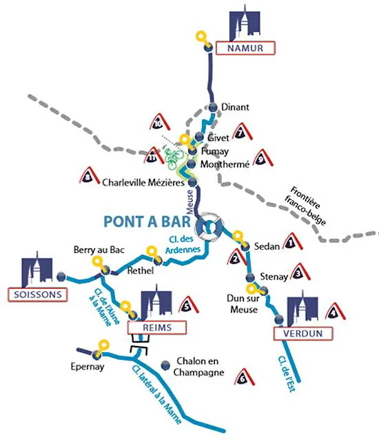 Übersichtskarte: mit dem Hausboot in den Ardennen ab Pont-a-Bar