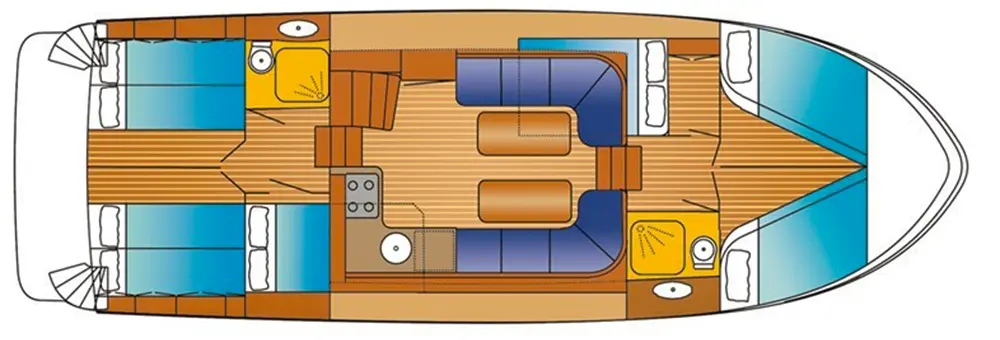 Motorboot 'Impression 1280' - Kabinenaufteilung mit 6 Kabinen