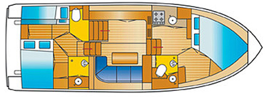 Motorboot Renal 36 - Aufteilung mit 3 Kabinen