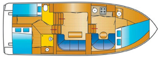 Motorboot Renal 36 - Aufteilung mit 3 Kabinen