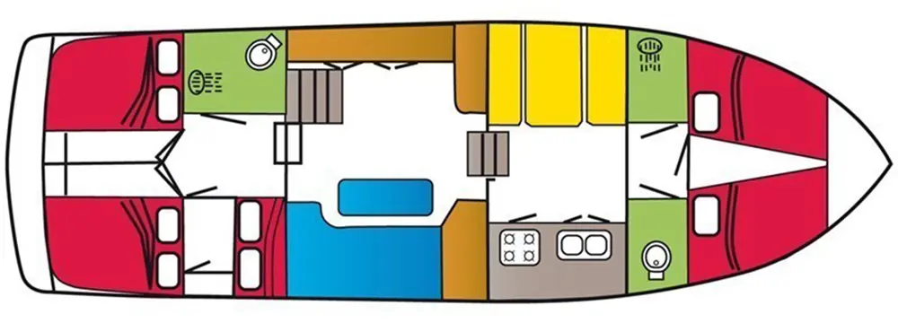 Motorboot 'Tyvano 1340' - Kabinenaufteilung mit 4 Kabinen