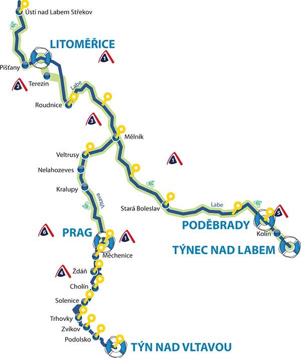 Karte Tschechien - das Hausboot-Revier Moldau und Elbe