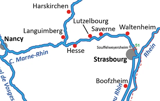 Der Rhein-Marne-Kanal bei Stasrßburg mit der Schleuse 51