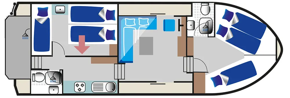 Hausboot 'Kormoran 1140' - Kabinenaufteilung