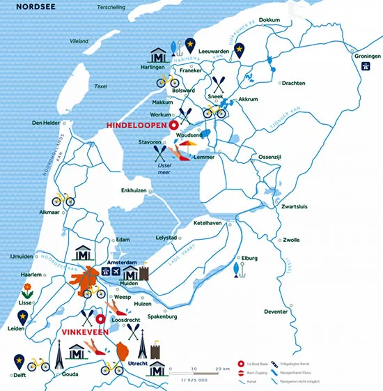Bootsurlaub in Holland - Übersichtskarte mit den Le Boat Hausbootstationen