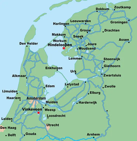 Bootsurlaub in Holland - Hollandkarte mit Le Boat Hausbootstationen