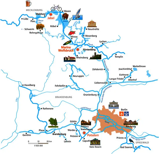 Mecklenburg Karte mit den Hausboot-Stationen