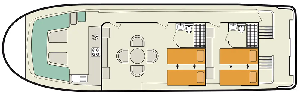 Kabinenaufteilung Vision 2 (unbekannt - leboat.com) Hausboot Vision 2 - Riss mit 2 Kabinen