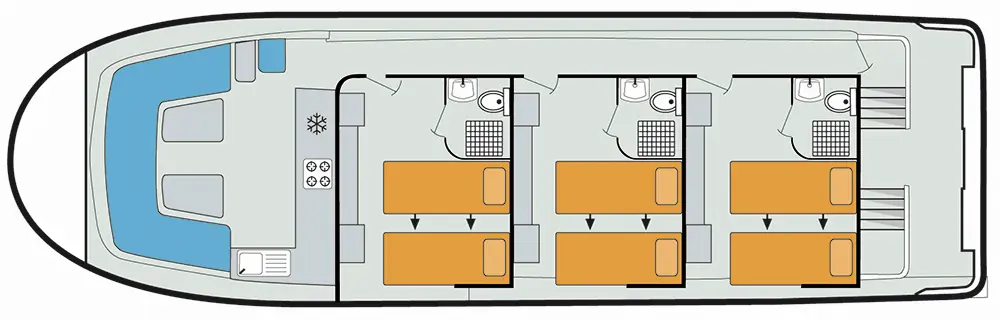Hausboot 'Vision 3' - Plan Aufteilung Hausboot Vision 3 mit 3 Kabinen