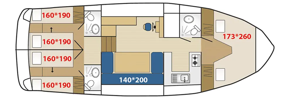 Hausboot 'Haines Rive 40' - Kabinenaufteilung mit einer Kabine