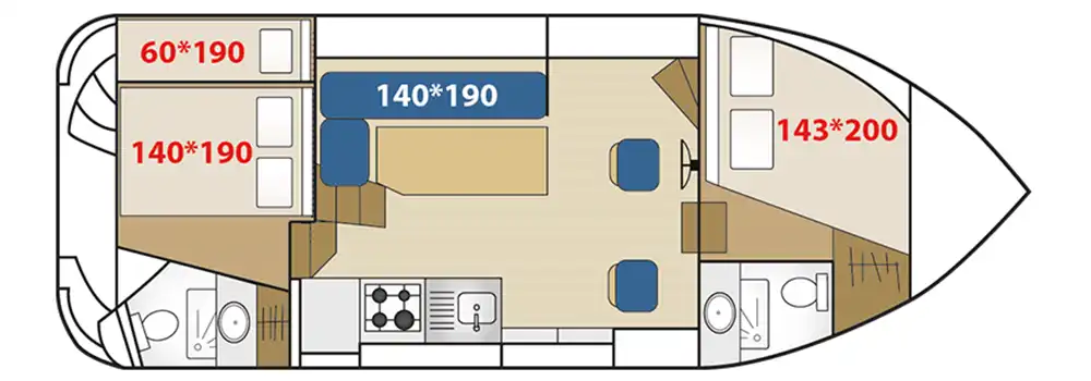 Hausboot 'Nicols 900' - Kabinenaufteilung mit einer Kabine