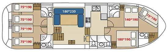 Aufteilung - Kabinenplan - Hausboot 'Tarpon 49 Quattro Prestige' Aufteilung - Kabinenplan - 'Tarpon 49 Quattro Prestige'