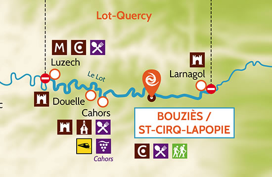 Hausboot mieten auf dem Lot: Karte mit der Charterstation in Bouzies St.-Cirq-Lapopie