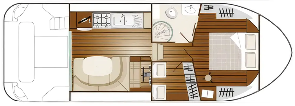 Kabinenaufteilung der Nicols Quattro S - Charterboot Nicols Quattro S - Aufteilung