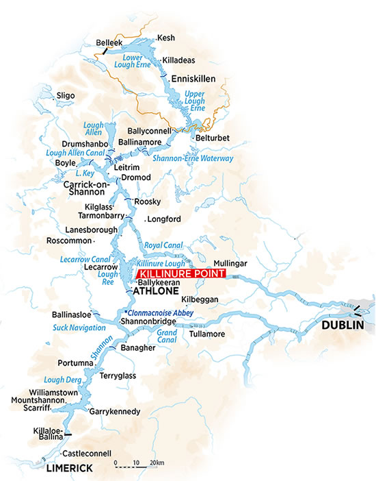 Irland Karte mit der Penichette Mietstation in Kallinure Point Hausboot Penichette in Irland