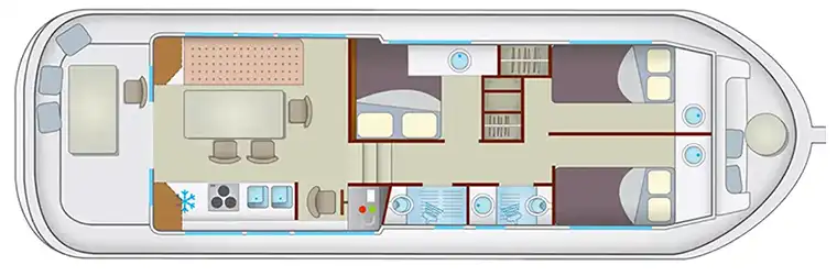 Hausboot 'Penichette Comfort 6/10' - Kabinenaufteilung mit 3 Kabinen