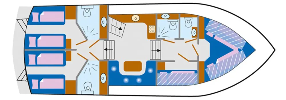 Motorboot 'Concordia 125 AC' - Aufteilung mit 4 Kabinen