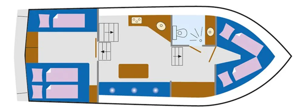 Motorboot 'Concordia 92 AC' - Riss mit 2 Kabinen Motorboot 'Concordia 92 AC' - Aufteilung mit 2 Kabinen