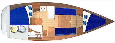 Dufour 325 - Riss der Segelyacht - Yachtcharter-Version