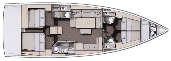 Yacht Dufour 470 - Riss mit 4+1 Kabinen