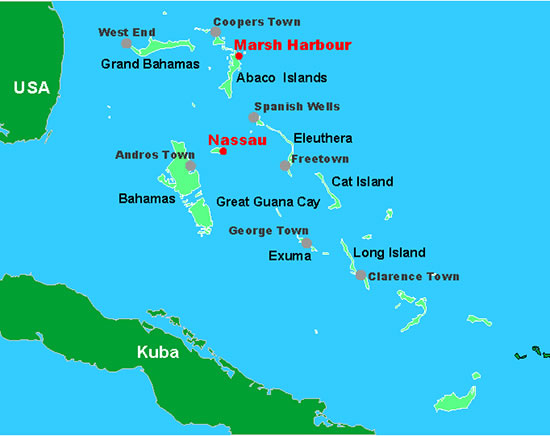 Segelrevier Bahamas - Übersichtskarte