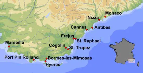 Karte Segelrevier Cote d'Azur
