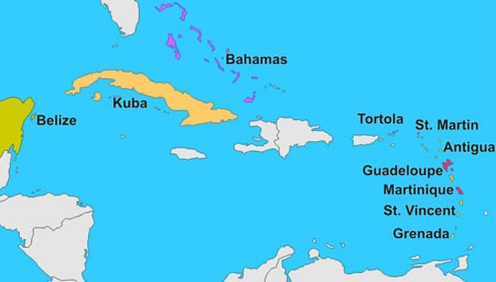 Yachtcharter Karibik - Übersichtskarte