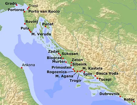 Yachtcharter Kroaten - Übersichtskarte der Charterstützpunkte