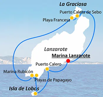 Überscihtskarte - Segeltörn rund Lanzarote Yachtcharter - Segeltörn rund Lanzarote